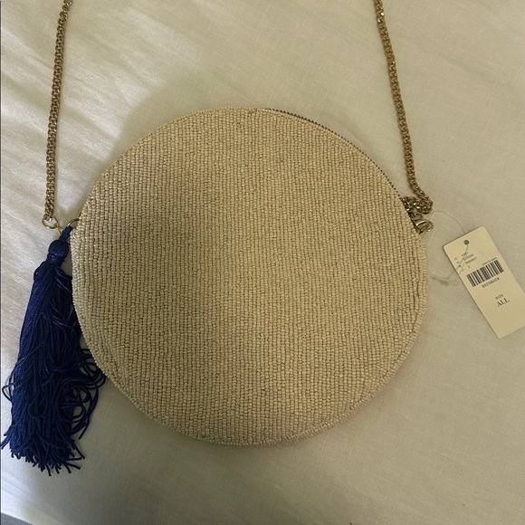 Anthropologie Embroidered Round Beaded Bag with Gold Chain - Picture 3 of 4